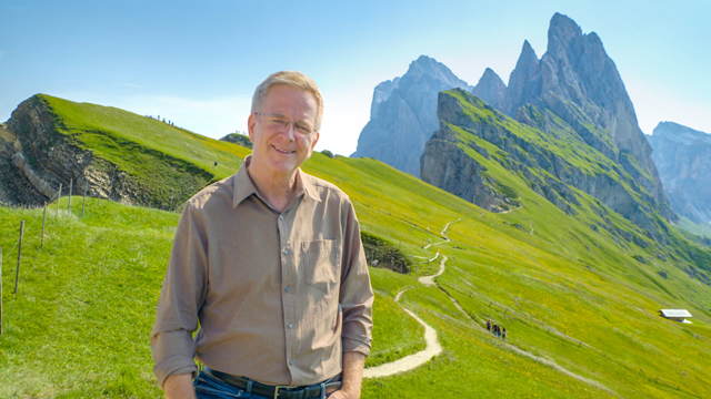 Rick on Seceda ridgeline in Italy's Dolomites.